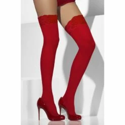 Smiffys Sheer Hold-Ups, Lace Tops Red