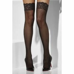 Smiffys Fishnet Hold-Ups Lace Tops, Black