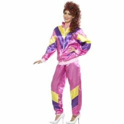 Smiffys 80s Height Of Fashion Shell Suit Costume, Pink