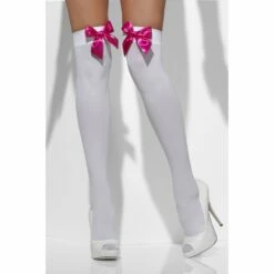 Smiffys Opaque Hold-Up Stockings, White With Pink Bows 6 Smiffys Opaque Hold-Up Stockings, White With Pink Bows -Smiffys Shop 42766 2 7eb6b000b4