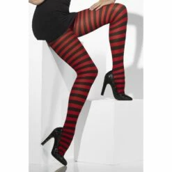 Smiffys Opaque Tights, Red And Black