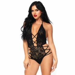 LEG AVENUE Strappy Halter Lace Teddy