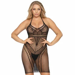 LEG AVENUE Multi-Net Halter Mini Dress