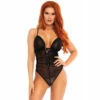 LEG AVENUE Sheer Ruched Lace Up Teddy