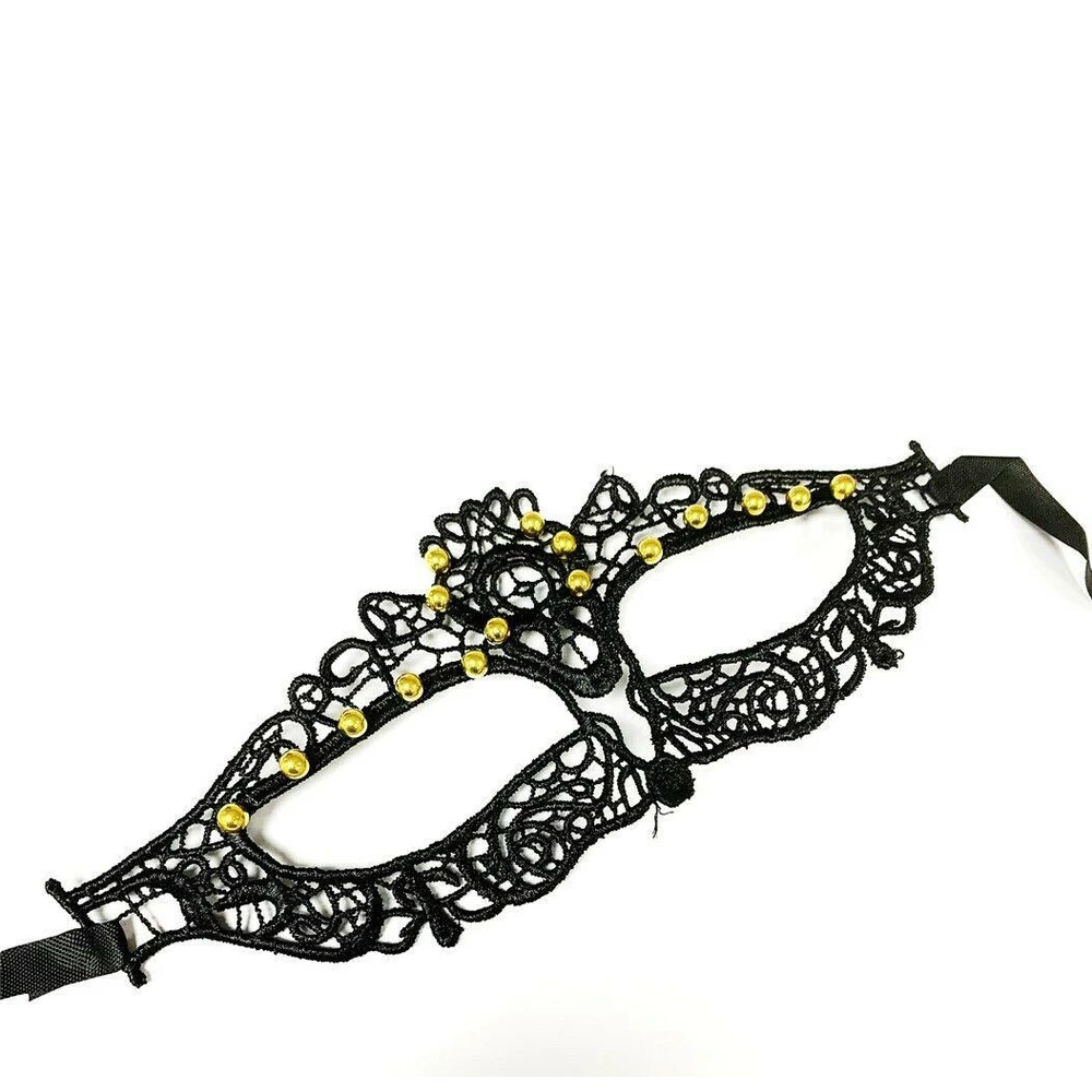 Lace Mask With Gold Beads 3 Lace Mask With Gold Beads