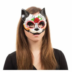 Day Of The Dead Kitty Half Mask