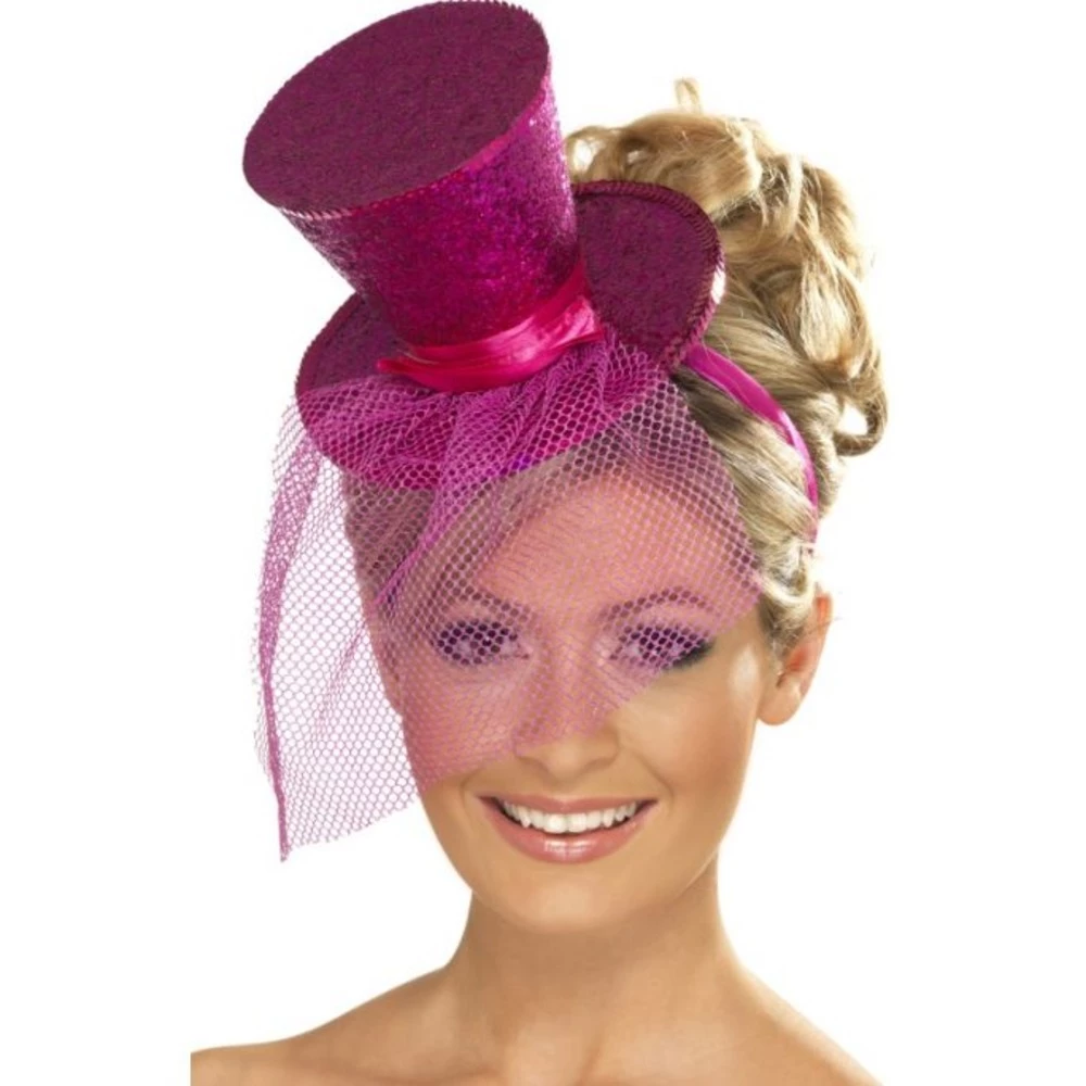Smiffys Fever Mini Top Hat On Headband, Pink 3 Smiffys Fever Mini Top Hat On Headband, Pink