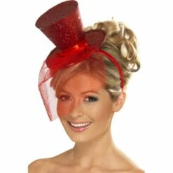 Smiffys Fever Mini Top Hat On Headband, Red