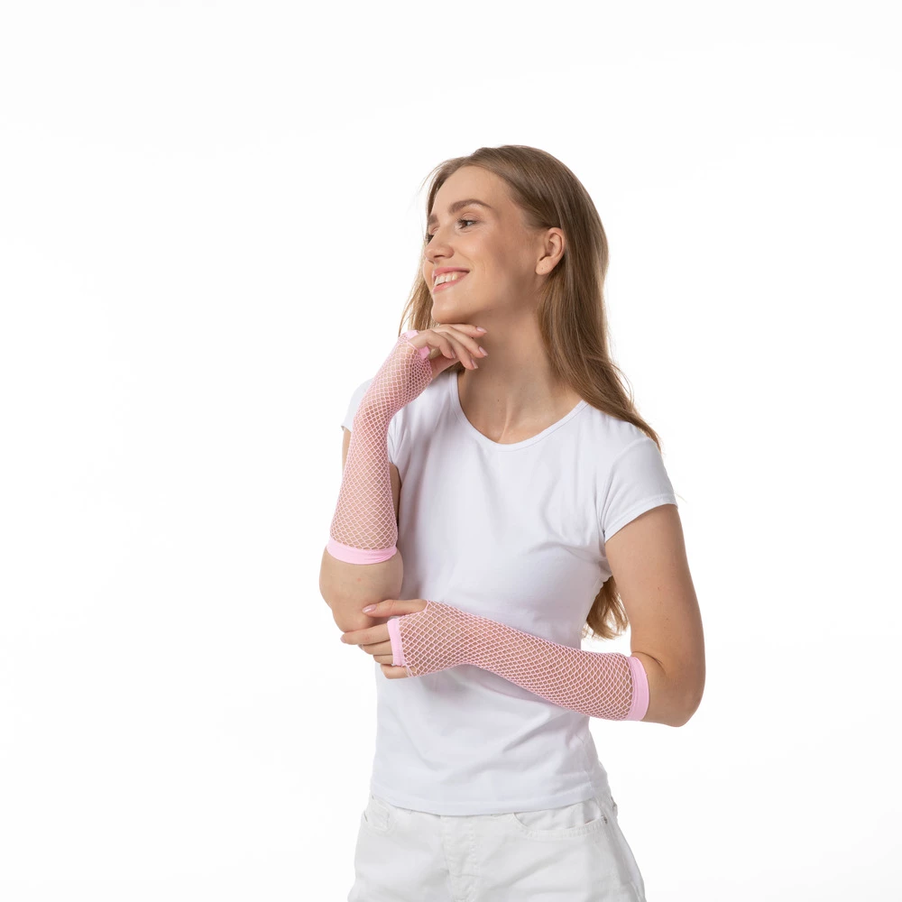 Fishnet Gloves, Baby Pink 4 Fishnet Gloves, Baby Pink - Image 2