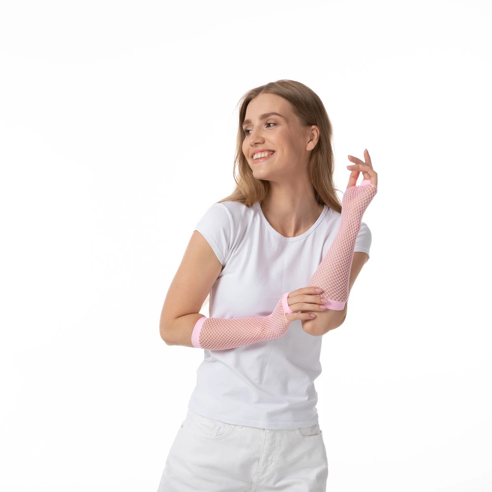 Fishnet Gloves, Baby Pink 6 Fishnet Gloves, Baby Pink - Image 4