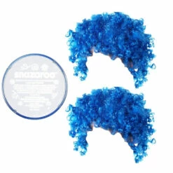 2x Blue Afro & White Face Paint Set