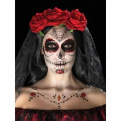 Day Of The Dead Face Tattoo Transfers Kit, Red & Black