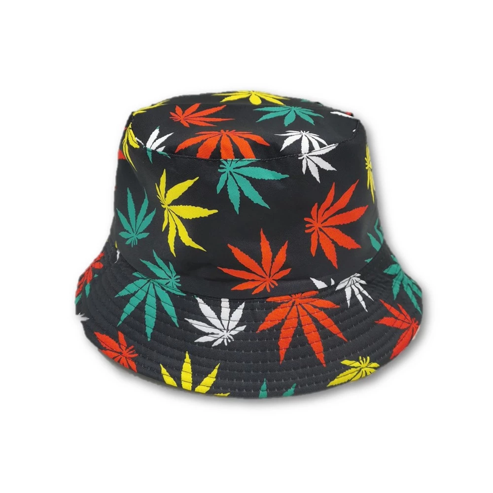 Bucket Hat - Black With Red, Yellow & Green Leaf 3 Bucket Hat - Black With Red, Yellow & Green Leaf