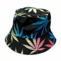 Bucket Hat - Black With Rainbow Leaf