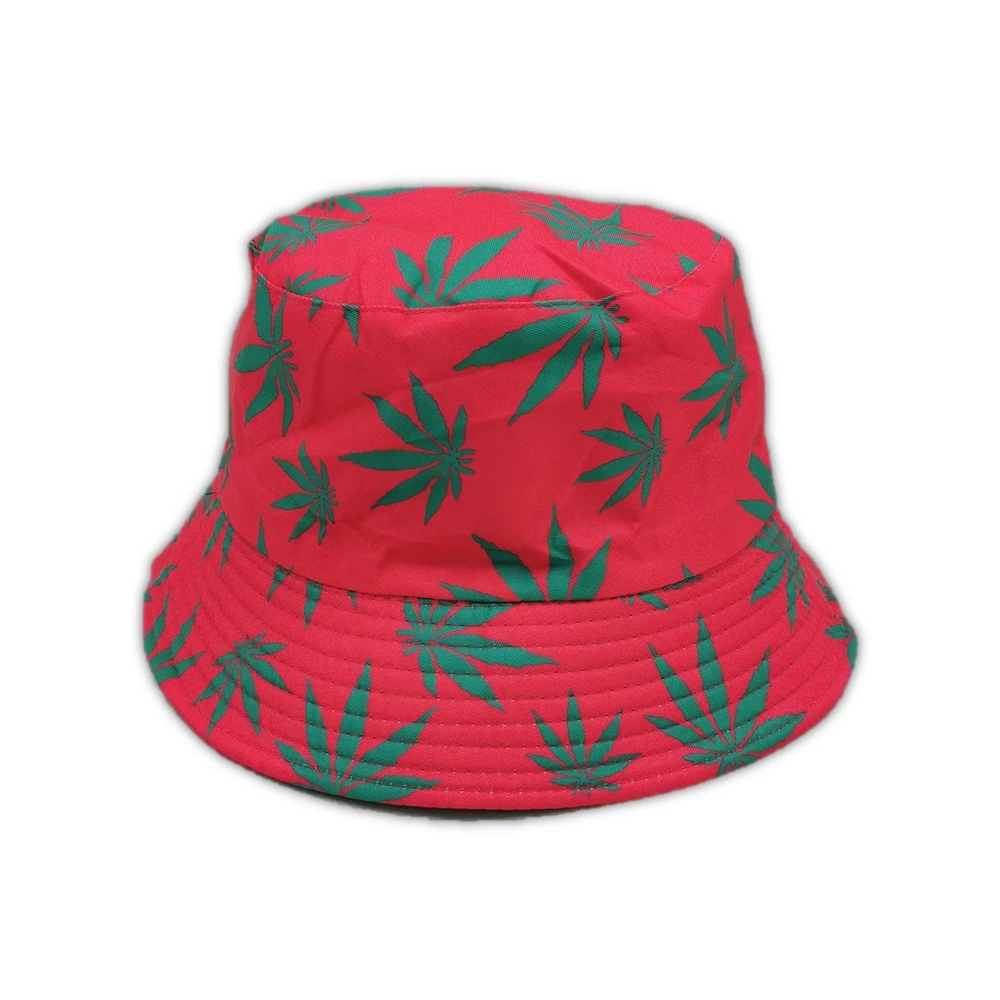 Bucket Hat - Pink With Green Leaf 3 Bucket Hat - Pink With Green Leaf