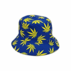 Bucket Hat - Blue With Yellow Leaf