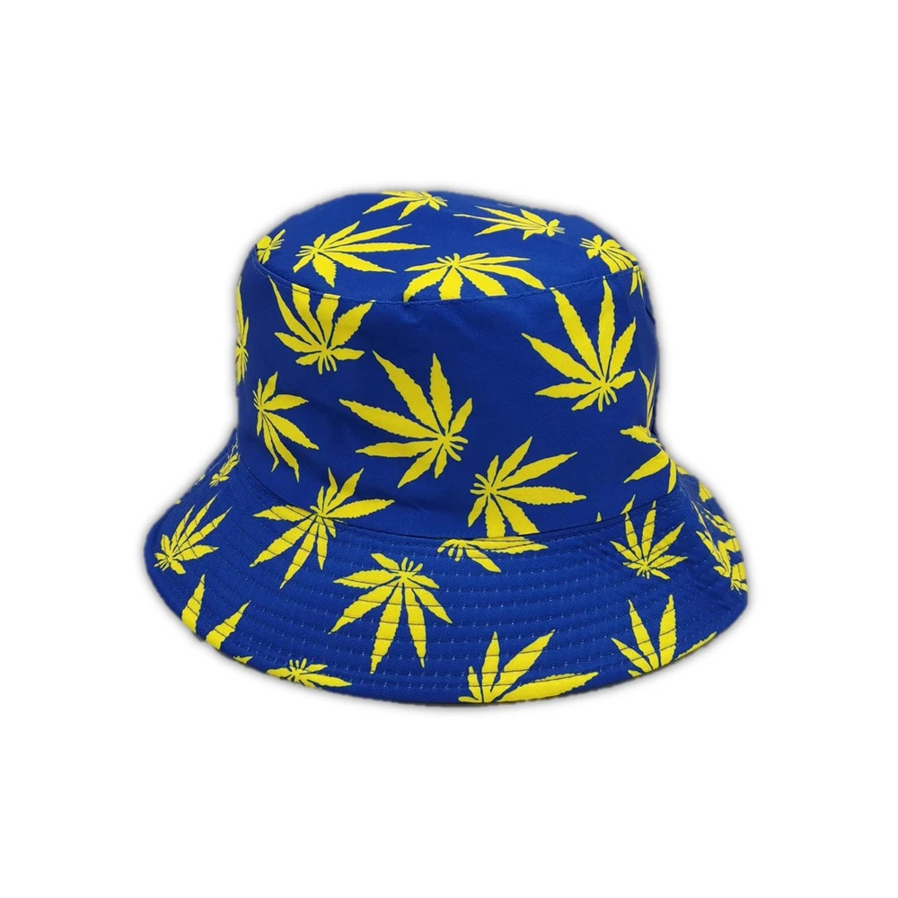 Bucket Hat - Blue With Yellow Leaf 3 Bucket Hat - Blue With Yellow Leaf