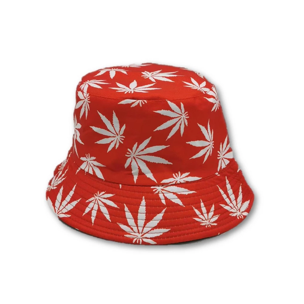 Bucket Hat - Red With White Leaves 3 Bucket Hat - Red With White Leaves