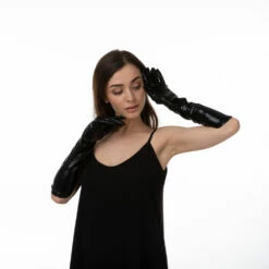 Leather Look Black Long Gloves -Smiffys Shop st0413 1135 95f3d4e6da