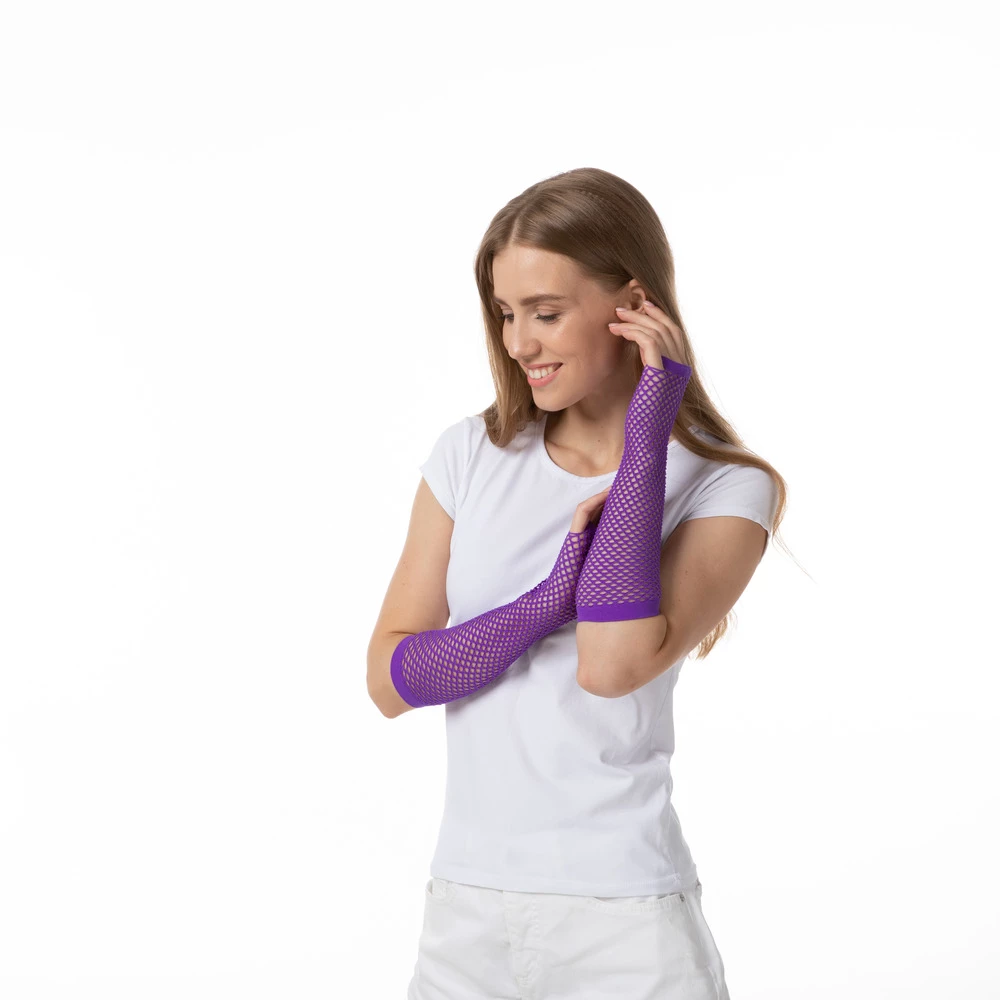 Fishnet Gloves, Purple 4 Fishnet Gloves, Purple - Image 2